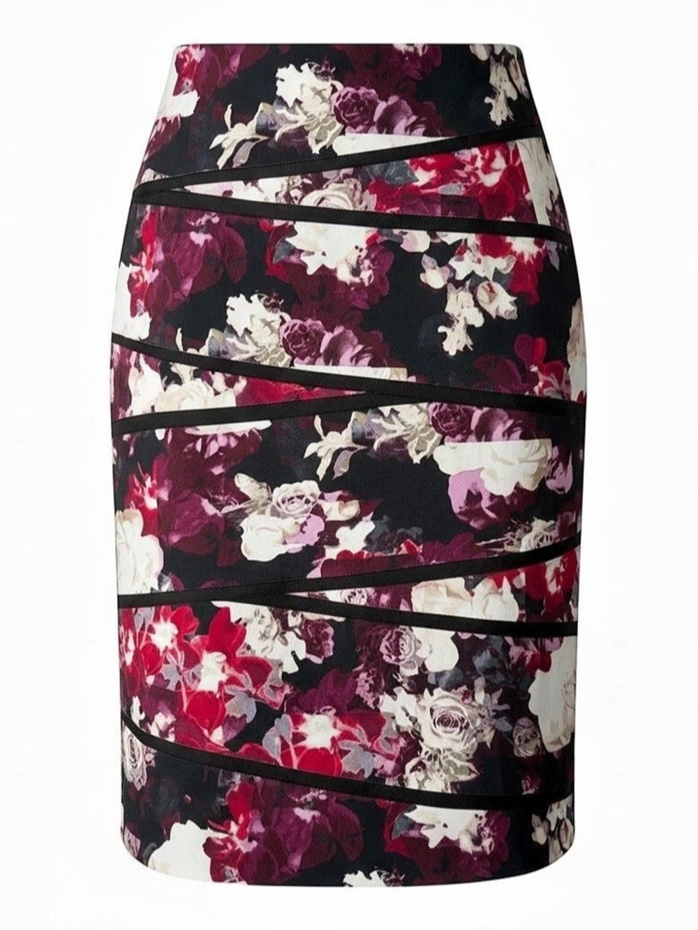 White House Black Market Floral Tiered Pencil Skirt in Black, Red, Pinks Size 4